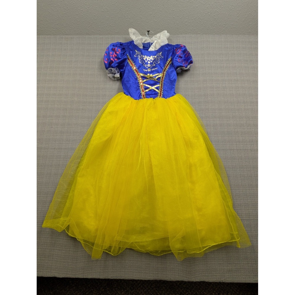 Snow White Princess Dress Girls Medium Blue Yellow Tulle Ball Gown Costume